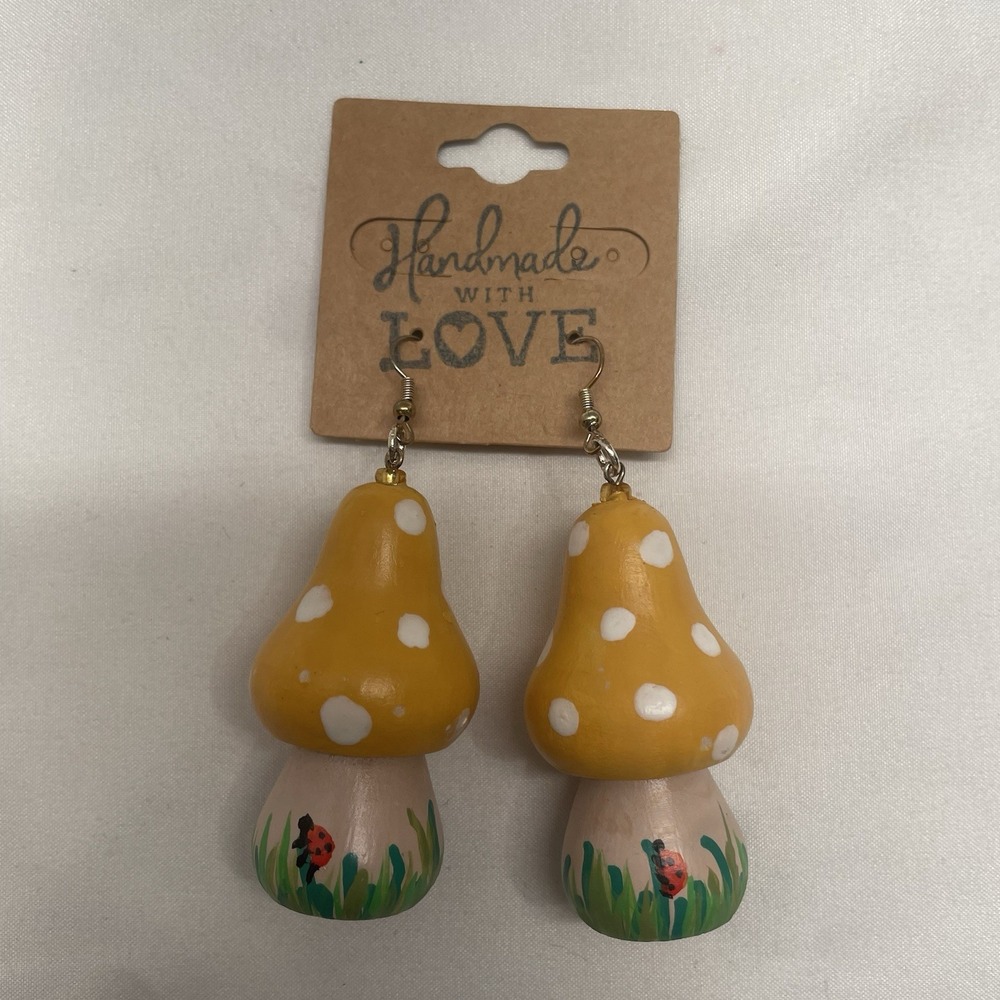 Mushroom Earrings Dangle Unique Handmade Cottagecore